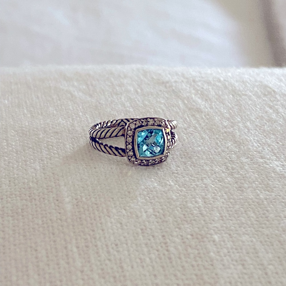 David Yurman Petite Albion Ring with Blue Topaz and Pave Diamonds